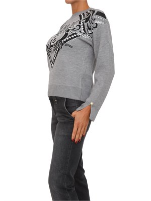 Maglia Liu Jo donna in lana grigia con logo jacquard strass e borchie in DONNA