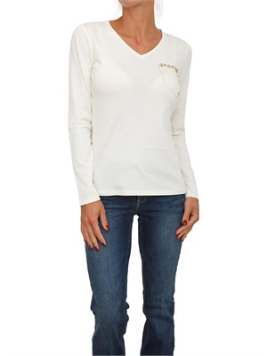 T-shirt Liu Jo donna in cotone avorio con taschino strass in DONNA