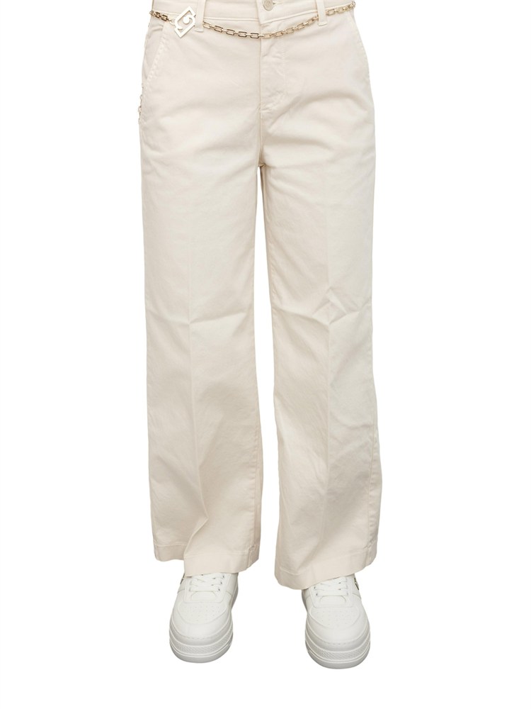 Pantaloni Liu Jo donna in cotone avorio con cintura dorata