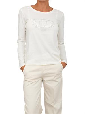 T-shirt Liu Jo donna in cotone avorio con logo perle e strass in DONNA