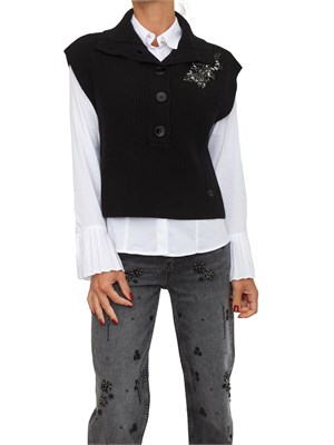 Gilet maglia Liu Jo donna in lana nera con ricamo gioiello in DONNA