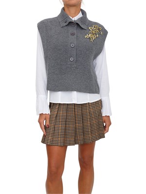 Gilet maglia Liu Jo donna in lana grigia con ricamo gioiello in DONNA