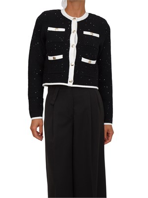 Giacca maglia punto waffle Liu Jo in misto viscosa nera con strass in DONNA