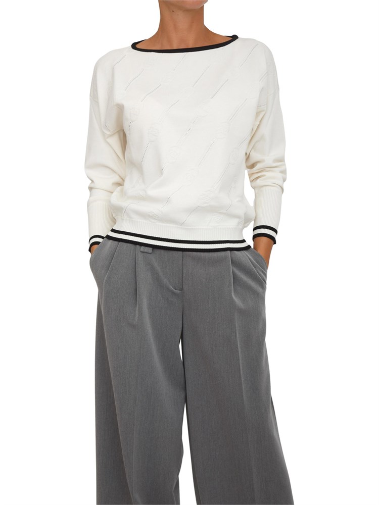 Maglia Liu Jo in misto viscosa bianca con strass e logo all over