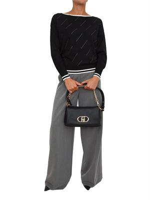 Maglia Liu Jo in misto viscosa nera con strass e logo all over in DONNA