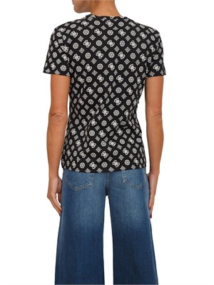 T-shirt Guess Jeans donna in cotone organico nero logo all over in DONNA