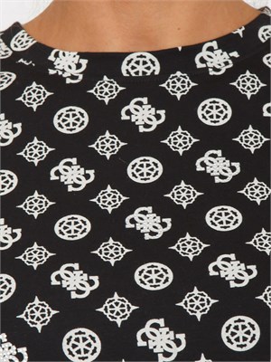 T-shirt Guess Jeans donna in cotone organico nero logo all over in DONNA