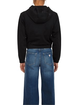Felpa Guess Jeans donna in cotone nero con cappuccio in DONNA