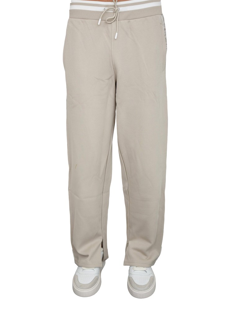 Pantalone tuta Guess Jeans uomo in cotone tortora con bande logo