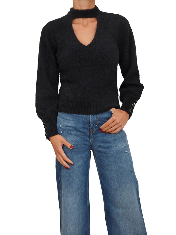 Maglia cropped Guess Jeans in filato fuzzy nero