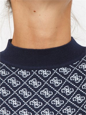 Maglia Guess Jeans donna in misto lana blu logo all over in DONNA