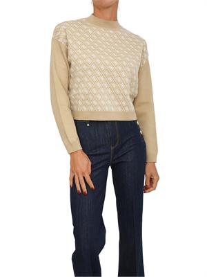 Maglia Guess Jeans donna in misto lana beige logo all over in DONNA