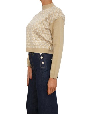 Maglia Guess Jeans donna in misto lana beige logo all over in DONNA