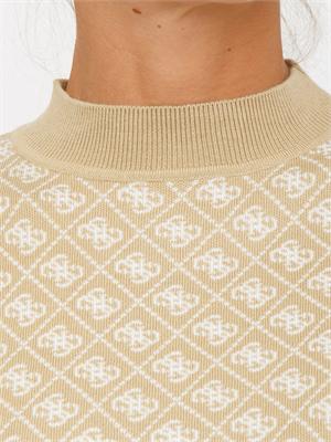 Maglia Guess Jeans donna in misto lana beige logo all over in DONNA