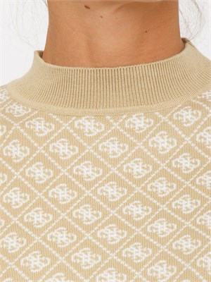 Maglia Guess Jeans donna in misto lana beige logo all over in DONNA