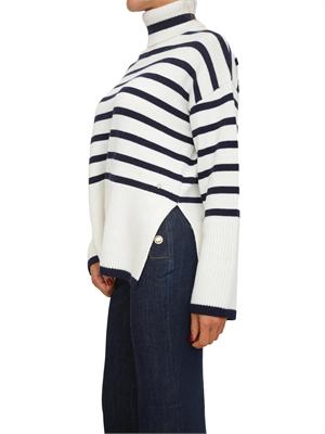 Maglione Guess Jeans donna in misto cotone righe bicolor panna e blu in DONNA