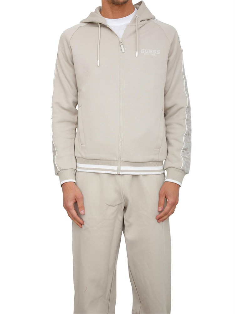 Felpa Guess Jeans in cotone tortora con bande logo