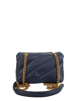 Borsa Mini Love Bag Puff Pinko in pelle blu in DONNA