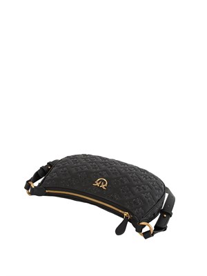 Borsa Mini Love Bag Half Moon Pinko in pelle nera con logo all over in DONNA