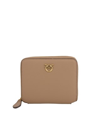 Portafoglio Pinko zip-around piccolo in pelle beige in DONNA