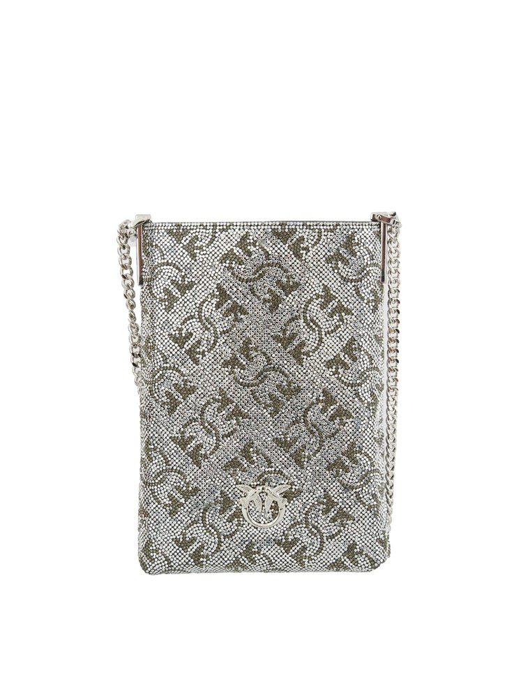 Custodia smartphone Pinko in pelle con strass argento