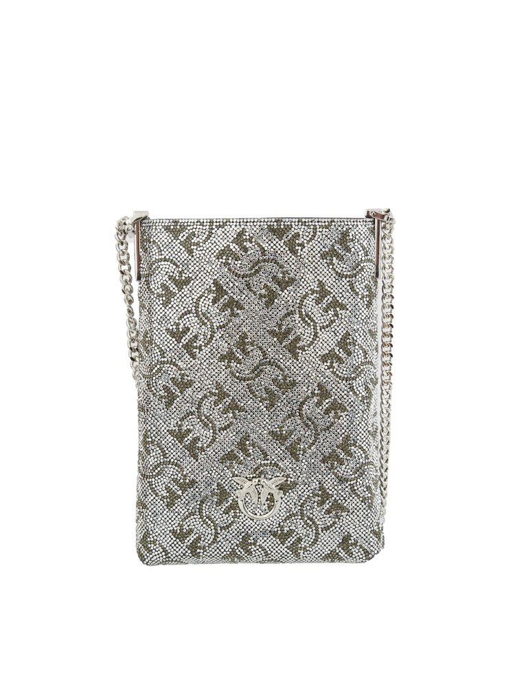 Custodia smartphone Pinko in pelle con strass argento