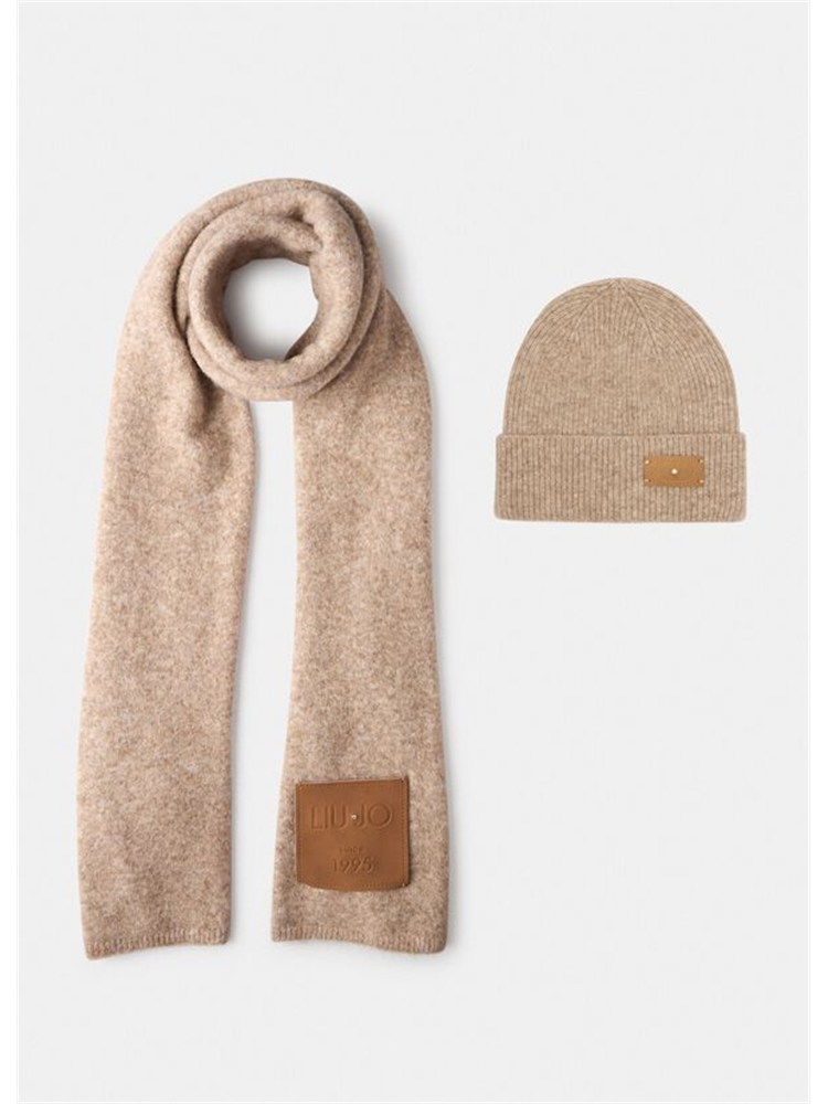 Set Liu Jo berretto e sciarpa in lana taupe