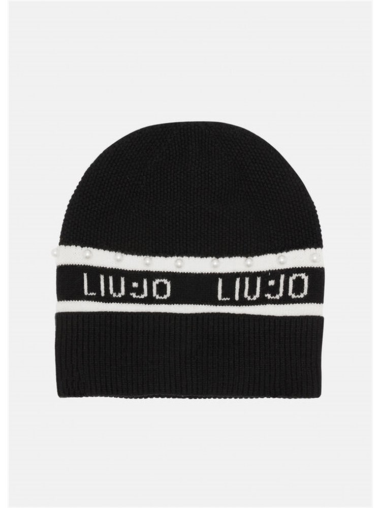 Berretto beanie Liu Jo donna in viscosa nera con perle