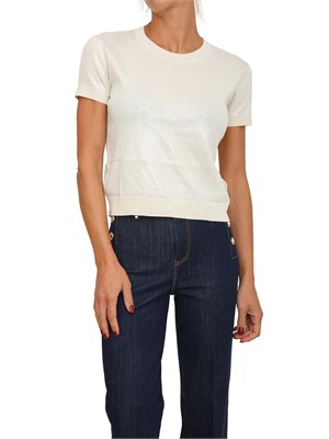 Maglia cropped Guess Jeans donna in maglia beige con paillettes in DONNA