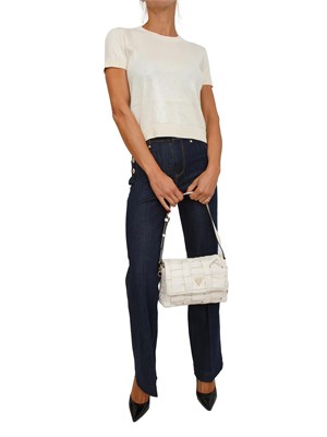 Maglia cropped Guess Jeans donna in maglia beige con paillettes in DONNA