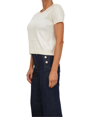 Maglia cropped Guess Jeans donna in maglia beige con paillettes in DONNA