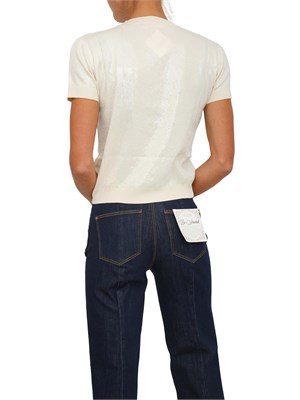 Maglia cropped Guess Jeans donna in maglia beige con paillettes in DONNA