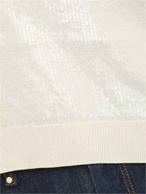 Maglia cropped Guess Jeans donna in maglia beige con paillettes in DONNA