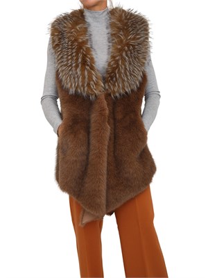 Gilet lungo Nenette in ecovolpe marrone in DONNA