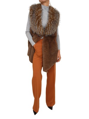 Gilet lungo Nenette in ecovolpe marrone in DONNA