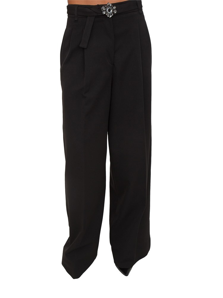 Pantaloni Liu Jo in misto viscosa neri con cintura gioiello