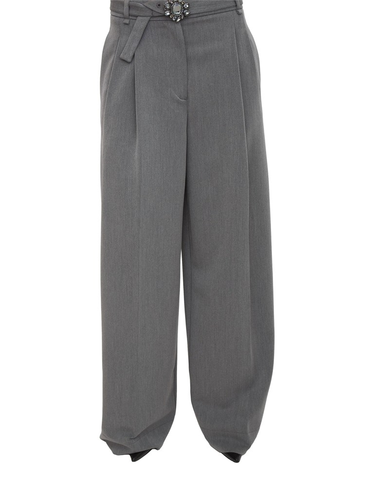 Pantaloni Liu Jo in misto viscosa grigi con cintura gioiello