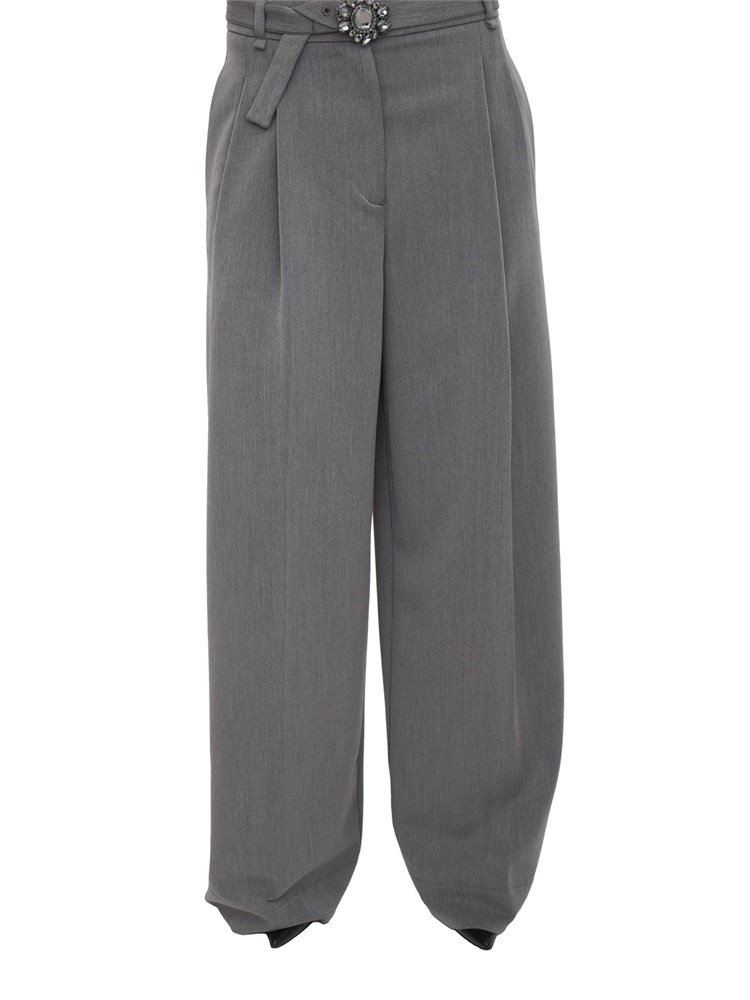 Pantaloni Liu Jo in misto viscosa grigi con cintura gioiello