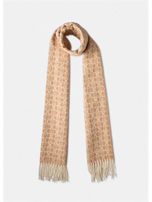 Scialle Liu Jo tessuto jacquard cammello con logo in DONNA