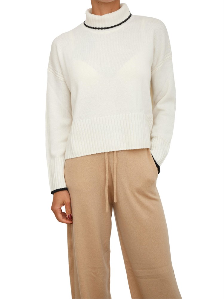 Maglia Pinko dolcevita in lana e cashmere bianco