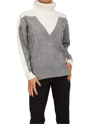 Maglia donna a collo alto Fracomina in misto viscosa bianca e grigia in DONNA
