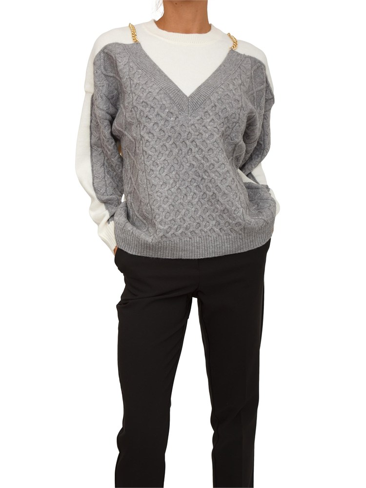 Maglia donna Fracomina in misto viscosa bianca e grigia