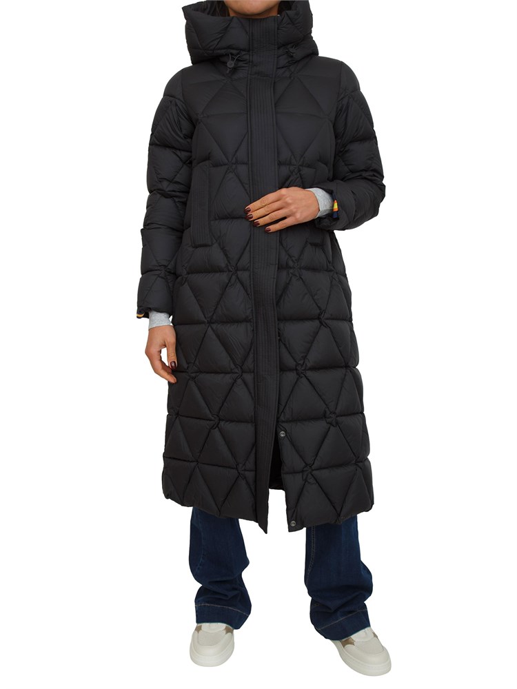 Piumino lungo donna Ruenne K-Way in tessuto idrorepellente nero