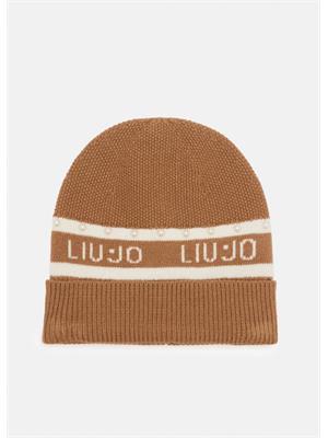 Berretto beanie Liu Jo donna in viscosa cammello con perle in DONNA