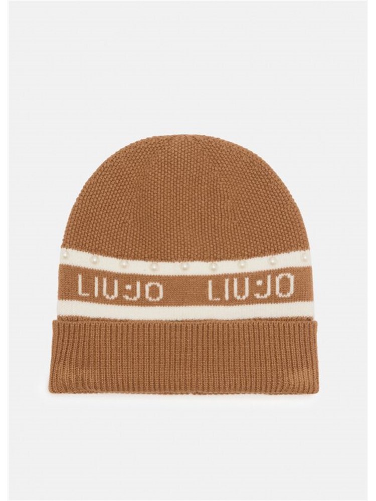 Berretto beanie Liu Jo donna in viscosa cammello con perle