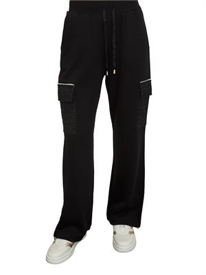 Pantaloni tuta Liu Jo donna in misto cotone nero con tasche lurex in DONNA
