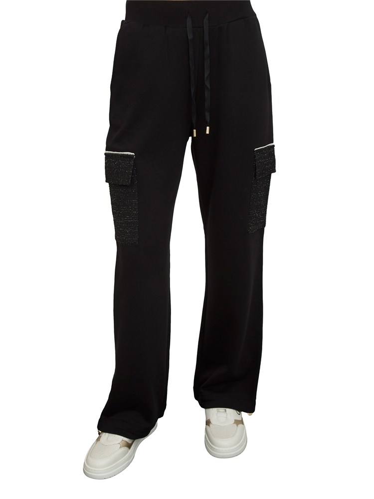 Pantaloni tuta Liu Jo donna in misto cotone nero con tasche lurex