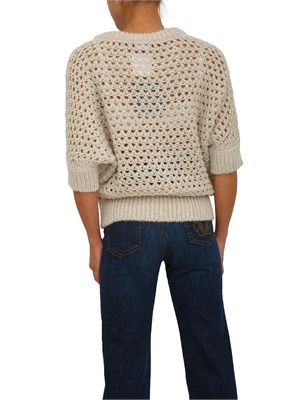 Maglia Malfi Nenette in punto rete beige con inserti lurex in DONNA