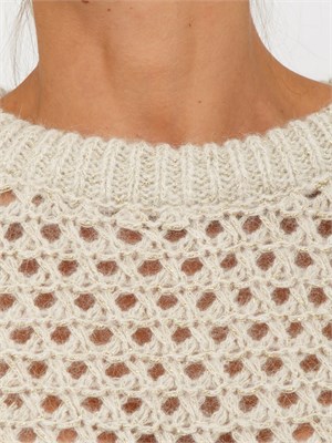 Maglia Malfi Nenette in punto rete beige con inserti lurex in DONNA