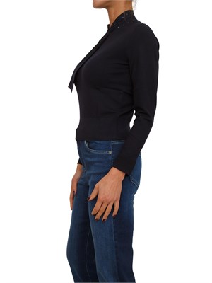 Maglia donna Maestrale Nenette in viscosa blu con sciarpina e borchie in DONNA